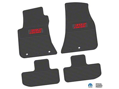 Factory Floorpan Fit Custom Vintage Scene Front and Rear Floor Mats with Red 392 HEMI Insert; Black (11-23 RWD Challenger)