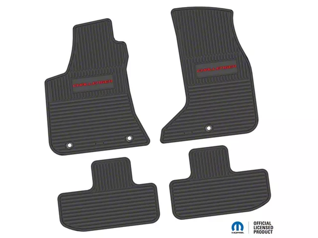 FLEXTREAD Factory Floorpan Fit Custom Vintage Scene Front and Rear Floor Mats with Red Challenger Insert; Black (17-23 AWD Challenger)