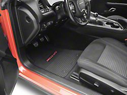 FLEXTREAD Factory Floorpan Fit Custom Vintage Scene Front and Rear Floor Mats with Red Hellcat Insert; Black (11-23 RWD Challenger)