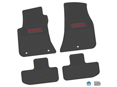 Factory Floorpan Fit Custom Vintage Scene Front and Rear Floor Mats with Red Hellcat Insert; Black (11-23 RWD Challenger)