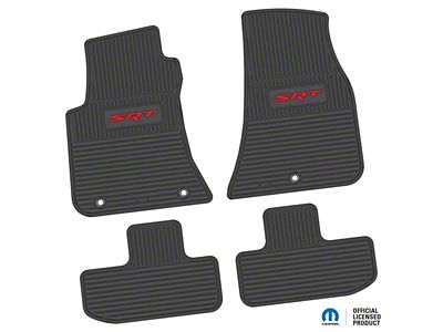 FLEXTREAD Factory Floorpan Fit Custom Vintage Scene Front and Rear Floor Mats with Red SRT Insert; Black (11-23 RWD Challenger)