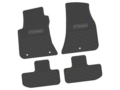 Factory Floorpan Fit Custom Vintage Scene Front and Rear Floor Mats with Silver Challenger Script Insert; Black (11-23 RWD Challenger)
