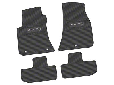 FLEXTREAD Factory Floorpan Fit Custom Vintage Scene Front and Rear Floor Mats with Silver SRT Hellcat Insert; Black (11-23 RWD Challenger)