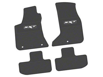 FLEXTREAD Factory Floorpan Fit Custom Vintage Scene Front and Rear Floor Mats with White SXT Insert; Black (17-23 AWD Challenger)