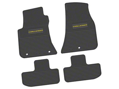 FLEXTREAD Factory Floorpan Fit Custom Vintage Scene Front and Rear Floor Mats with Yellow Challenger Insert; Black (11-23 RWD Challenger)