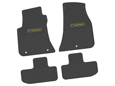 FLEXTREAD Factory Floorpan Fit Custom Vintage Scene Front and Rear Floor Mats with Yellow Challenger Script Insert; Black (11-23 RWD Challenger)