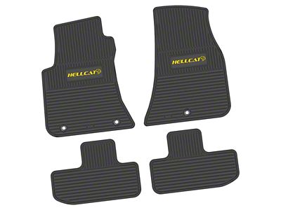 Factory Floorpan Fit Custom Vintage Scene Front and Rear Floor Mats with Yellow Hellcat Insert; Black (11-23 RWD Challenger)