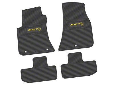 Factory Floorpan Fit Custom Vintage Scene Front and Rear Floor Mats with Yellow SRT Hellcat Insert; Black (11-23 RWD Challenger)