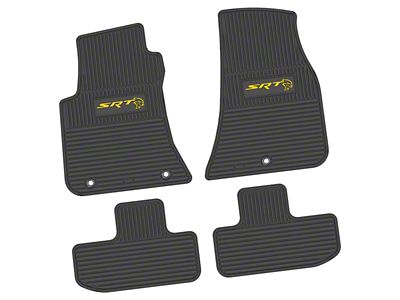 FLEXTREAD Factory Floorpan Fit Custom Vintage Scene Front and Rear Floor Mats with Yellow SRT Hellcat Insert; Black (11-23 RWD Challenger)