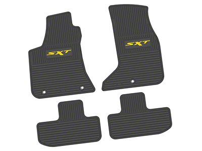 Factory Floorpan Fit Custom Vintage Scene Front and Rear Floor Mats with Yellow SXT Insert; Black (17-23 AWD Challenger)