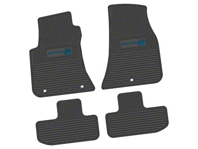 FLEXTREAD Factory Floorpan Fit Custom Vintage Scene Front and Rear Floor Mats with Dark Blue Scat Pack Insert; Black (11-23 RWD Challenger)