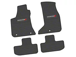 FLEXTREAD Factory Floorpan Fit Custom Vintage Scene Front and Rear Floor Mats with Dodge Stripe Insert; Black (17-23 AWD Challenger)