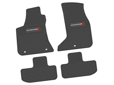 FLEXTREAD Factory Floorpan Fit Custom Vintage Scene Front and Rear Floor Mats with Dodge Stripe Insert; Black (17-23 AWD Challenger)