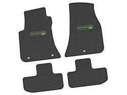 Factory Floorpan Fit Custom Vintage Scene Front and Rear Floor Mats with Lime Scat Pack Insert; Black (11-23 RWD Challenger)