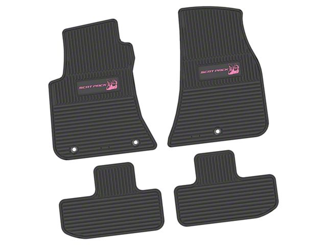 FLEXTREAD Factory Floorpan Fit Custom Vintage Scene Front and Rear Floor Mats with Pink Scat Pack Insert; Black (11-23 RWD Challenger)