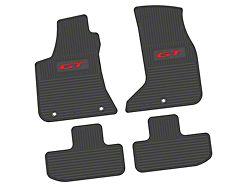 Factory Floorpan Fit Custom Vintage Scene Front and Rear Floor Mats with Red GT Insert; Black (17-23 AWD Challenger)