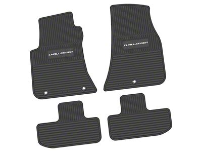 FLEXTREAD Factory Floorpan Fit Custom Vintage Scene Front and Rear Floor Mats with White Challenger Insert; Black (11-23 RWD Challenger)