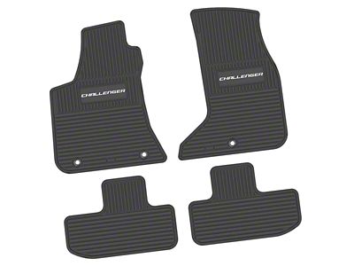 Factory Floorpan Fit Custom Vintage Scene Front and Rear Floor Mats with White Challenger Insert; Black (17-23 AWD Challenger)