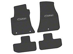 Factory Floorpan Fit Custom Vintage Scene Front and Rear Floor Mats with White Challenger Script Insert; Black (11-23 RWD Challenger)
