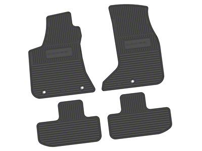 Factory Floorpan Fit Custom Vintage Scene Front and Rear Floor Mats with Dodge with Stripe Insert; Black (17-23 AWD Challenger)