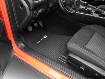 Factory Floorpan Fit Custom Vintage Scene Front and Rear Floor Mats with White Scat Pack Insert; Black (11-23 RWD Challenger)