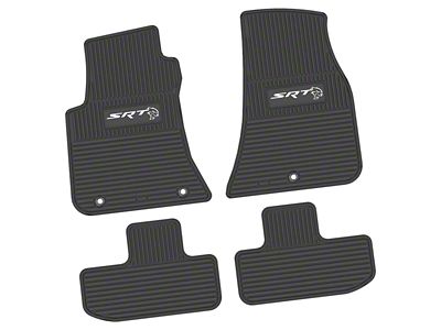 FLEXTREAD Factory Floorpan Fit Custom Vintage Scene Front and Rear Floor Mats with White SRT Hellcat Insert; Black (11-23 RWD Challenger)