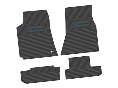 Factory Floorpan Fit Custom Vintage Scene Front and Rear Floor Mats with Dark Blue Challenger Script Insert; Black (08-10 Challenger)