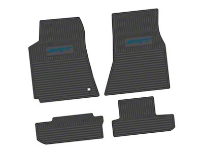 Factory Floorpan Fit Custom Vintage Scene Front and Rear Floor Mats with Dark Blue SRT Insert; Black (08-10 Challenger)