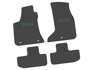 Factory Floorpan Fit Custom Vintage Scene Front and Rear Floor Mats with Green Challenger Insert; Black (17-23 AWD Challenger)