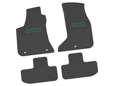 FLEXTREAD Factory Floorpan Fit Custom Vintage Scene Front and Rear Floor Mats with Green Challenger Script Insert; Black (17-23 AWD Challenger)