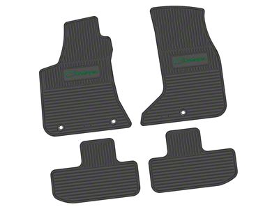 Factory Floorpan Fit Custom Vintage Scene Front and Rear Floor Mats with Green Challenger Script Insert; Black (17-23 AWD Challenger)
