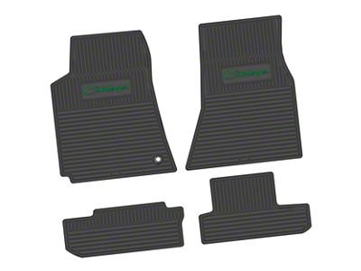 Factory Floorpan Fit Custom Vintage Scene Front and Rear Floor Mats with Green Challenger Script Insert; Black (08-10 Challenger)