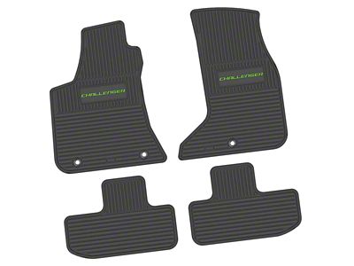 FLEXTREAD Factory Floorpan Fit Custom Vintage Scene Front and Rear Floor Mats with Lime Challenger Insert; Black (17-23 AWD Challenger)