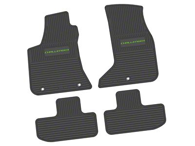Factory Floorpan Fit Custom Vintage Scene Front and Rear Floor Mats with Lime Challenger Insert; Black (17-23 AWD Challenger)
