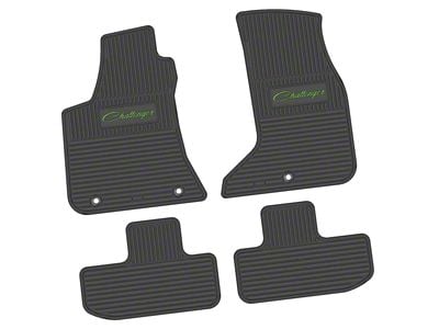 FLEXTREAD Factory Floorpan Fit Custom Vintage Scene Front and Rear Floor Mats with Lime Challenger Script Insert; Black (17-23 AWD Challenger)