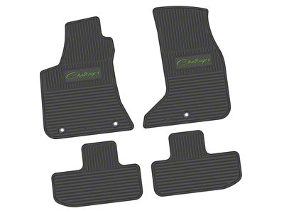 Factory Floorpan Fit Custom Vintage Scene Front and Rear Floor Mats with Lime Challenger Script Insert; Black (17-23 AWD Challenger)