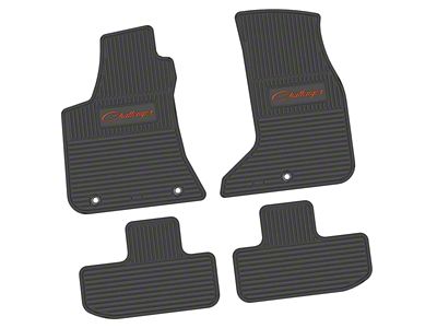 Factory Floorpan Fit Custom Vintage Scene Front and Rear Floor Mats with Orange Challenger Script Insert; Black (17-23 AWD Challenger)