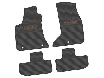 FLEXTREAD Factory Floorpan Fit Custom Vintage Scene Front and Rear Floor Mats with Orange Challenger Script Insert; Black (17-23 AWD Challenger)