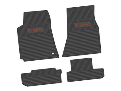 Factory Floorpan Fit Custom Vintage Scene Front and Rear Floor Mats with Orange Challenger Script Insert; Black (08-10 Challenger)