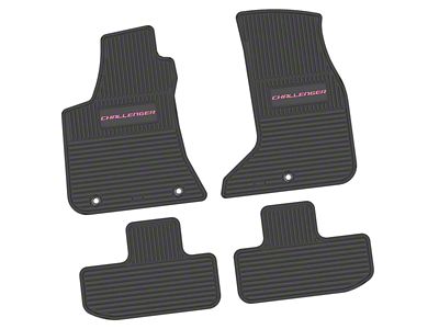 Factory Floorpan Fit Custom Vintage Scene Front and Rear Floor Mats with Pink Challenger Insert; Black (17-23 AWD Challenger)