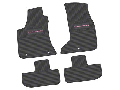 FLEXTREAD Factory Floorpan Fit Custom Vintage Scene Front and Rear Floor Mats with Pink Challenger Insert; Black (17-23 AWD Challenger)