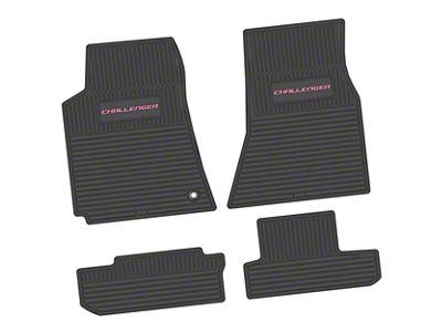 Factory Floorpan Fit Custom Vintage Scene Front and Rear Floor Mats with Pink Challenger Insert; Black (08-10 Challenger)