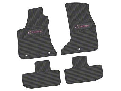 Factory Floorpan Fit Custom Vintage Scene Front and Rear Floor Mats with Pink Challenger Script Insert; Black (17-23 AWD Challenger)