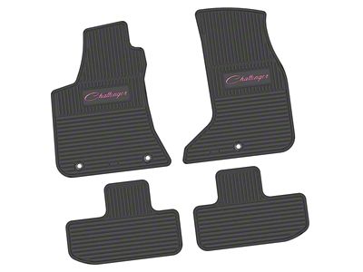 FLEXTREAD Factory Floorpan Fit Custom Vintage Scene Front and Rear Floor Mats with Pink Challenger Script Insert; Black (17-23 AWD Challenger)