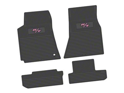 Factory Floorpan Fit Custom Vintage Scene Front and Rear Floor Mats with Pink R/T Insert; Black (08-10 Challenger)