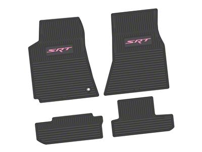 Factory Floorpan Fit Custom Vintage Scene Front and Rear Floor Mats with Pink SRT Insert; Black (08-10 Challenger)
