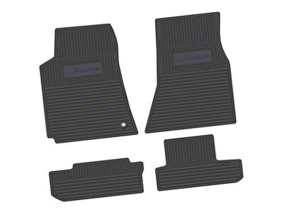 Factory Floorpan Fit Custom Vintage Scene Front and Rear Floor Mats with Purple Challenger Script Insert; Black (08-10 Challenger)
