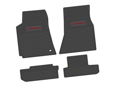 Factory Floorpan Fit Custom Vintage Scene Front and Rear Floor Mats with Red Challenger Script Insert; Black (08-10 Challenger)