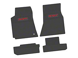 Factory Floorpan Fit Custom Vintage Scene Front and Rear Floor Mats with Red SRT Insert; Black (08-10 Challenger)