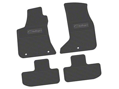 Factory Floorpan Fit Custom Vintage Scene Front and Rear Floor Mats with Silver Challenger Script Insert; Black (17-23 AWD Challenger)